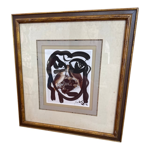 1970s Original Peter Keil Abstract Face / Birds Painting For Sale