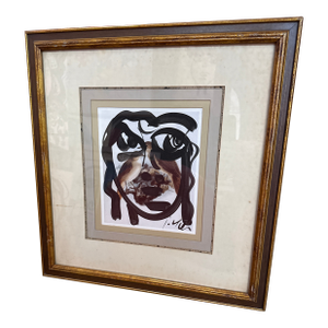 1970s Original Peter Keil Abstract Face / Birds Painting
