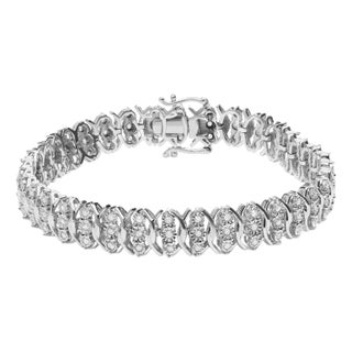.925 Sterling Silver 1.0 Cttw Miracle Set Diamond 3 Row Wave Link Bracelet (I-J Color, I2-I3 Clarity) - 7.25" Inches For Sale