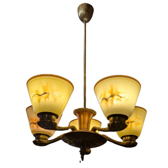 Brown Five-Arm Chandelier by Paavo Tynell, 1930s For Sale - Image 8 of 15