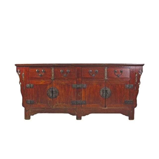 Deep Reddish Brown Antique Chinese Sideboard Buffet Cabinet For Sale - Image 12 of 12