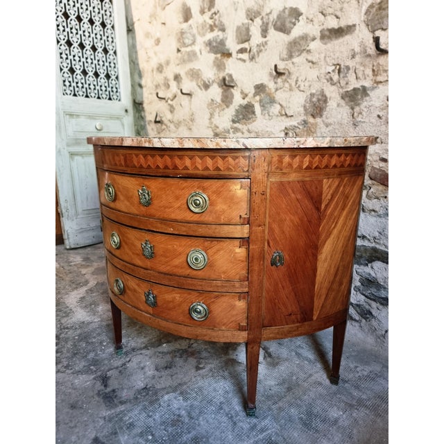 Wood French Louis XVI Demi-Lune Commode with Marble Top, Late 18th Century For Sale - Image 7 of 18