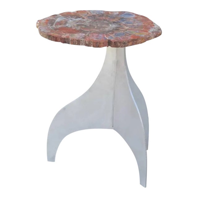 Seve' Petrified Wood and Aluminium Side Table by Design Frères For Sale
