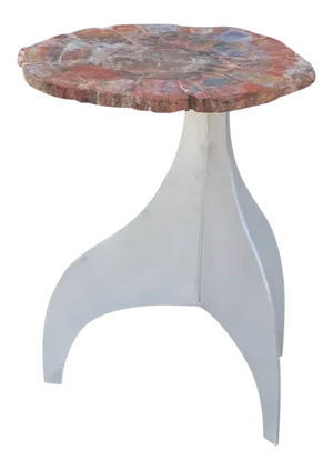 Seve' Petrified Wood and Aluminium Side Table by Design Frères