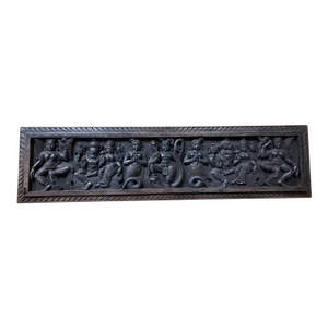 1940's/1950's Hindu Deities Hand Carved Wooden Wall Panel