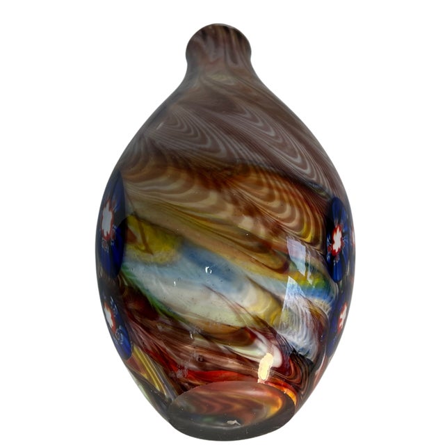 Glass Art Glass Vase Pulled Swirled Feather Millefiori Murine For Sale - Image 7 of 14