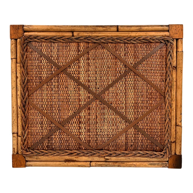 Vintage British Colonial Coastal Bamboo, Rattan, and Leather Bulletin Board For Sale