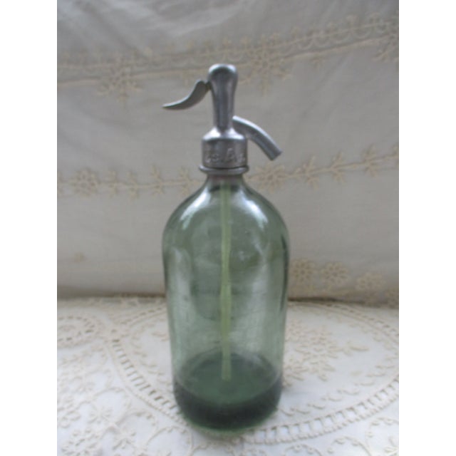 Vintage 1930’s Green Argentina Handmade Glass & Metal Soda/Seltzer Bottle For Sale - Image 12 of 18