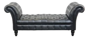 Large Black Chesterfield Daybed in Cowhide