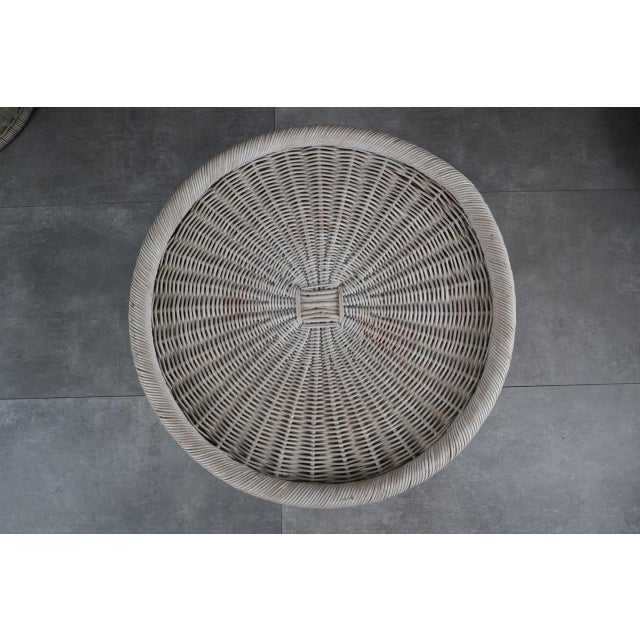 Postmodern White Woven Rattan Armchairs & Coffee Table Lounge Set, 1970s, Set of 3 For Sale - Image 9 of 11
