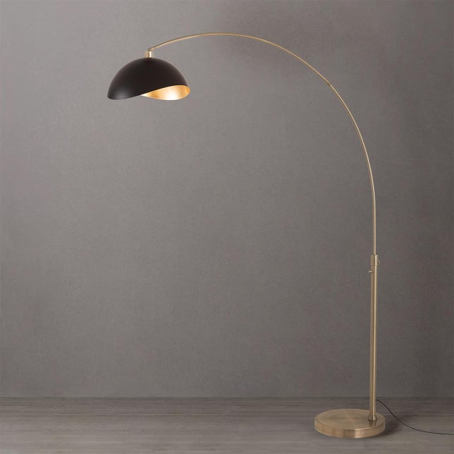 Nova 1960s Mid Century Luna Bella Brass Floor Lamp - 92" Modern Arc Lamp, Matte Black/Gold Shade, Dimmable, Living Room For Sale - Image 4 of 6