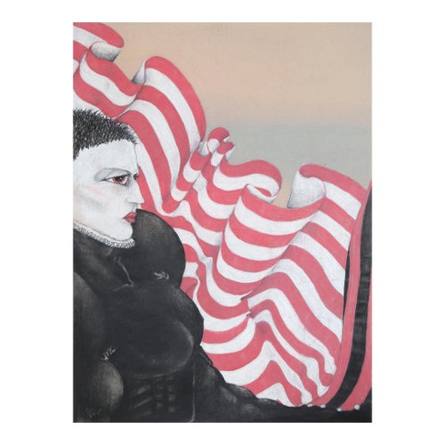 Woman in Elizabethan Collar With Flag, Jon Robyn Paintings