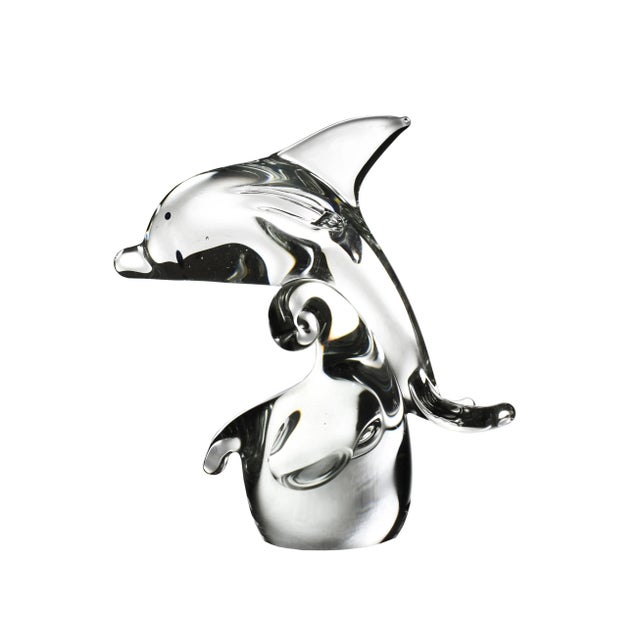 Contemporary Vintage Hand Blown Dolphin on Ocean Wave Sculpture For Sale - Image 3 of 7