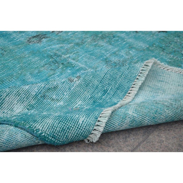 Overdyed Turquoise Rug - 5′2″ × 9′2″ For Sale - Image 6 of 6