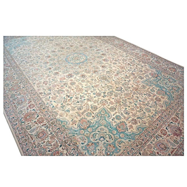 Textile Antique Persian Tabriz Pahlavi Wool 12x18 Ivory, Pink & Teal Handmade Area Rug #9902227 For Sale - Image 7 of 15