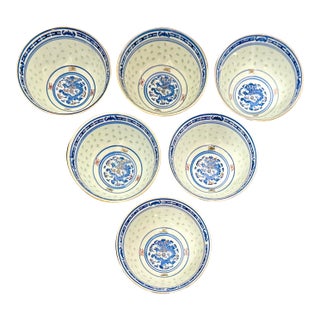 Vintage Chinese Rice Grain Bowls — Set of 6 For Sale