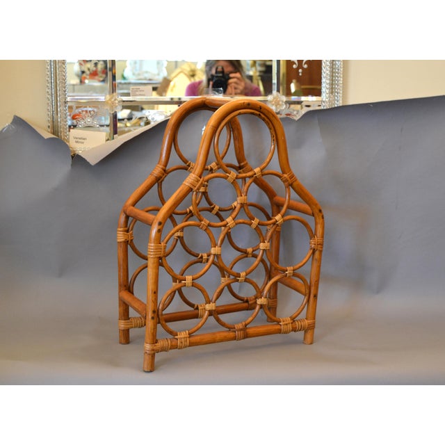 Boho Chic Bamboo and Rattan Nine Bottle Wine Rack, Wine Storage, Wine Basket For Sale - Image 11 of 11