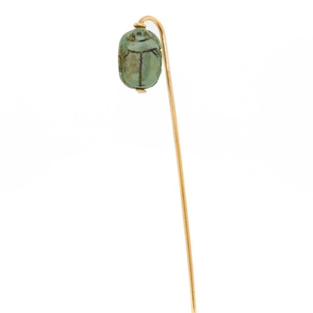 Gold Antique Egyptian Revival Faience Scarab & 14K Gold Stick Pin For Sale - Image 8 of 11