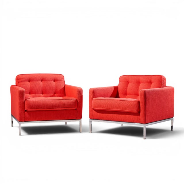 Mid-Century Modern Florence Knoll Mid Century Relaxed Cube Club Lounge Chairs - Pair For Sale - Image 3 of 13