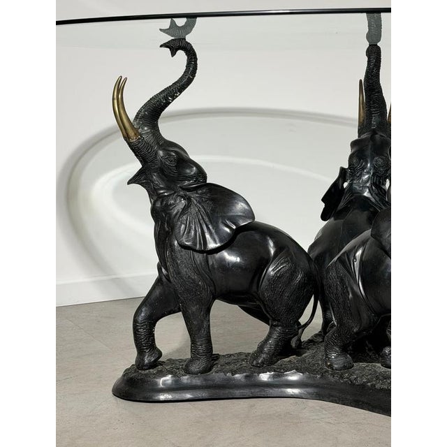 Vintage Bronze Elephant Trio Coffee Table with Round Beveled Glass Top For Sale - Image 4 of 8