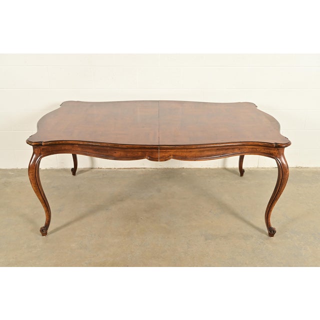 Wood Henredon French Provincial Louis XV Carved Walnut Extension Dining Table With Parquet Top For Sale - Image 7 of 15