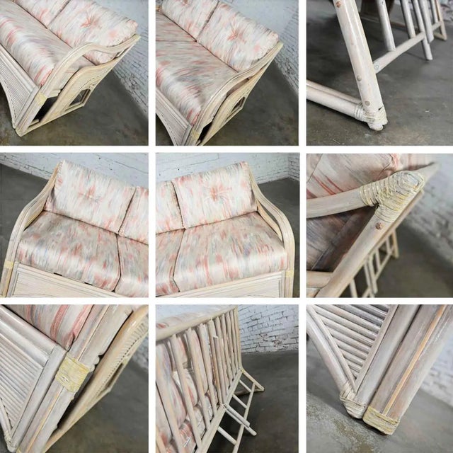 Cerused Reeded Rattan Love Seat & Lounge Chair Manner of Gabriella Crespi For Sale - Image 10 of 13