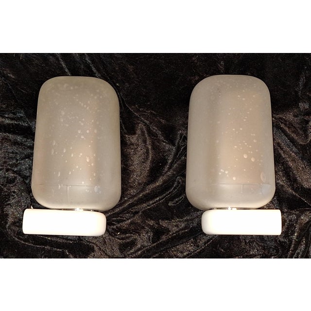 1970s Vintage Wall Lamps with White Metal Bases and Matte, Bubbled Glass Shades by Keuco, 1970s, Set of 2 For Sale - Image 5 of 9