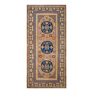 1870s Traditional Camel Small Medallion Antique Central Asian Khotan Rug For Sale