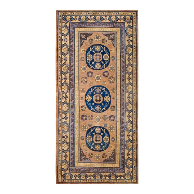 1870s Traditional Camel Small Medallion Antique Central Asian Khotan Rug For Sale