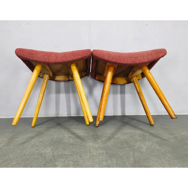 Mid-Century Modern Maple Stools with Upholstery, 1960s, Set of 2 For Sale - Image 10 of 11