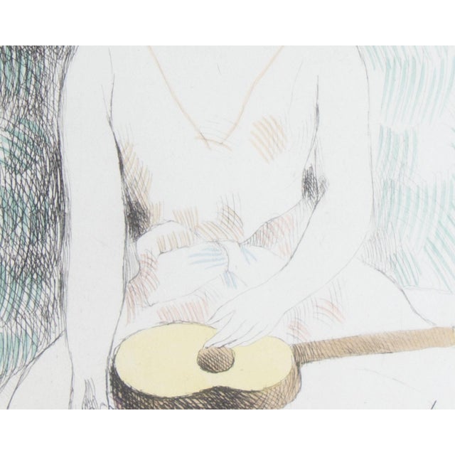Mid 20th Century “Young Girl With a Guitar” Hand-Colored Etching by Marie Laurencin For Sale - Image 5 of 7