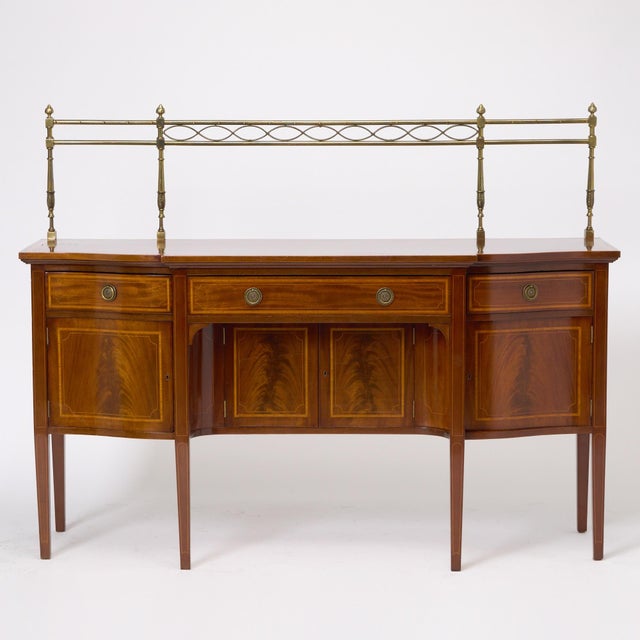 Antique English 19th Cent George III Inlaid Sideboard W/ Removable Brass Gallery For Sale - Image 13 of 13