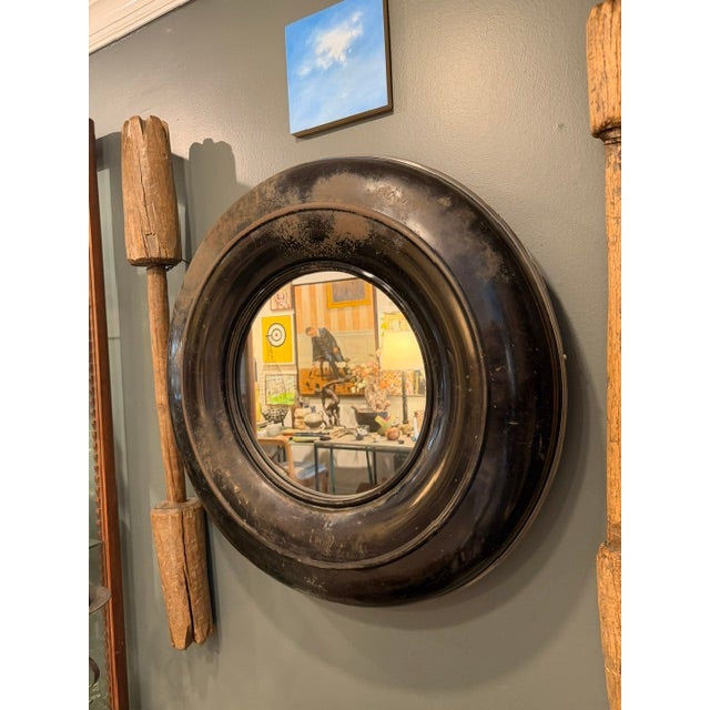 American Vintage Tire Cover Mirror For Sale - Image 3 of 4