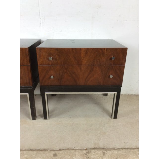 Wood 1970s Pair of Mid Century Modern Two Drawer Nightstands With Chrome Accents For Sale - Image 7 of 18