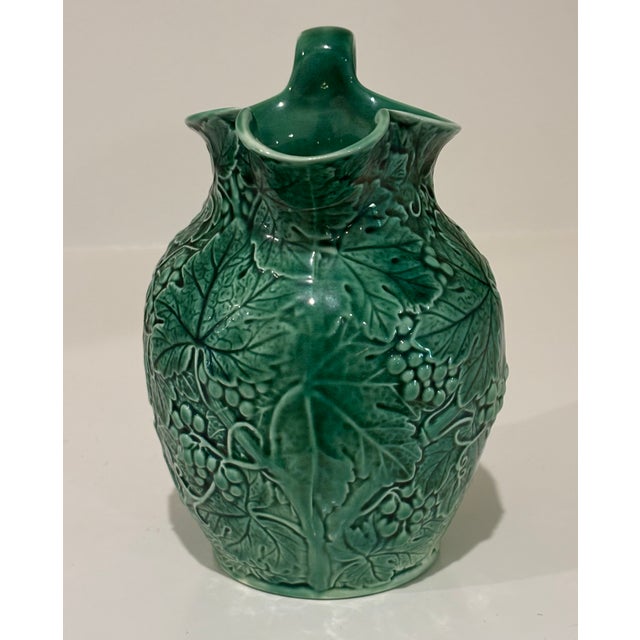 Mid 20th Century Vintage Wedgwood Majolica Style Etruria & Barlaston Green Grapes & Leaves Pitcher For Sale - Image 5 of 12