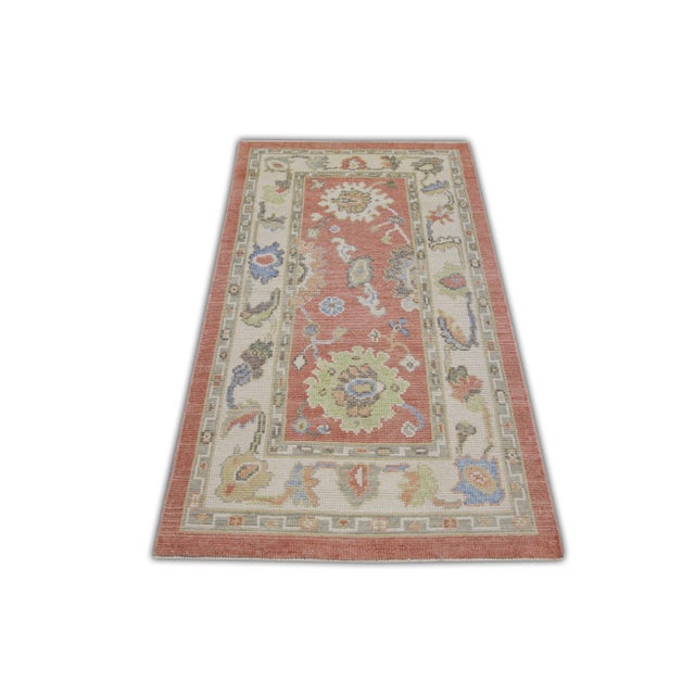 Early 21st Century Red Multicolor Handwoven Turkish Oushak Rug 2'10" X 5'4" For Sale - Image 5 of 6
