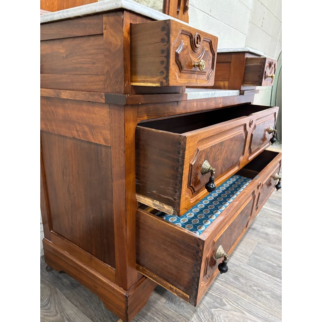 Antique American Renaissance Victorian Eastlake Marble Top Dresser Chest Vanity For Sale - Image 11 of 18