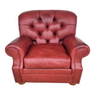 Ethan Allen Leather Wingback Readers Library Armchair For Sale