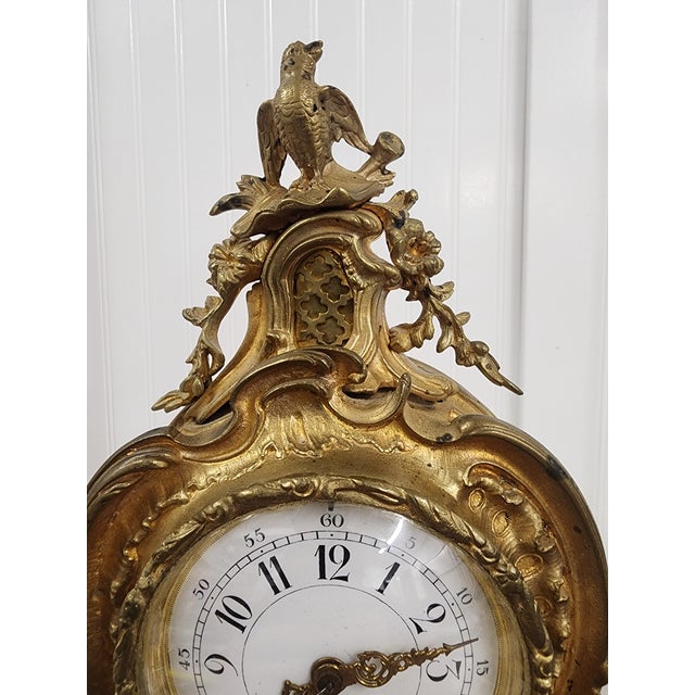 French Beautiful Antique French Louis Gilded Mantle Clock For Sale - Image 3 of 5