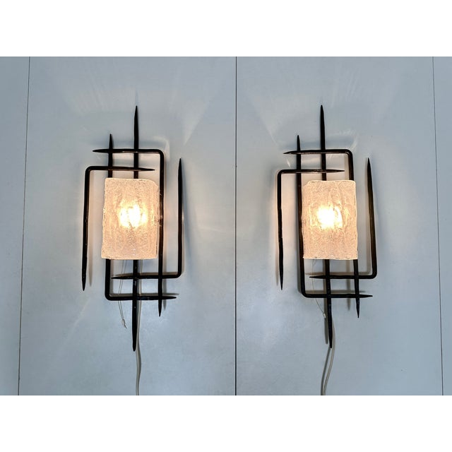 Large Brutalist Wrought Iron and Glass Sculptural Wall Lamps from Honsel-Leuchten, West Germany 1960s, Set of 2 For Sale - Image 10 of 18