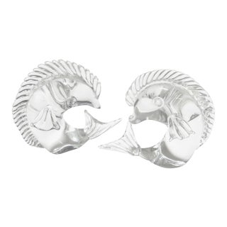 1960s Licio Zanetti Murano Clear Glass Fish Sculptures - A Pair For Sale