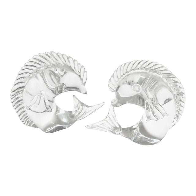 1960s Licio Zanetti Murano Clear Glass Fish Sculptures - A Pair For Sale