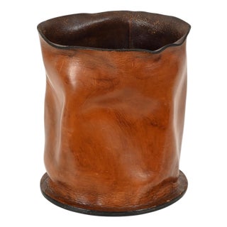 Mid-Century Modern Italian Leather Decorative Wastepaper Basket from Nova Tecno, 1950s For Sale