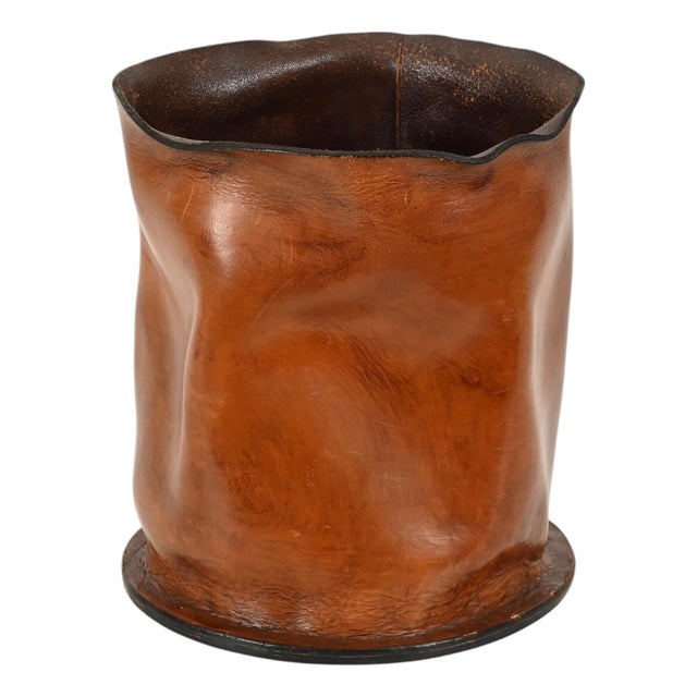 Mid-Century Modern Italian Leather Decorative Wastepaper Basket from Nova Tecno, 1950s For Sale