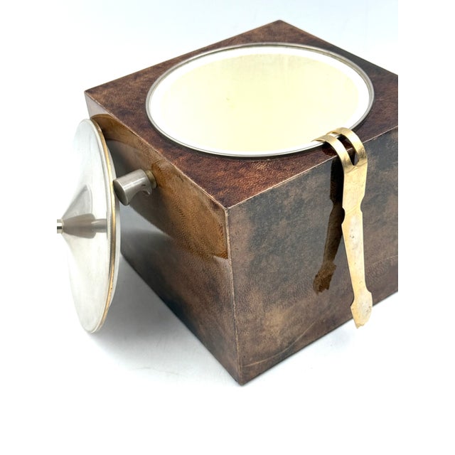 1950s Mid-Century Brown Parchment Ice Bucket, Aldo Tura, Italy For Sale - Image 14 of 15