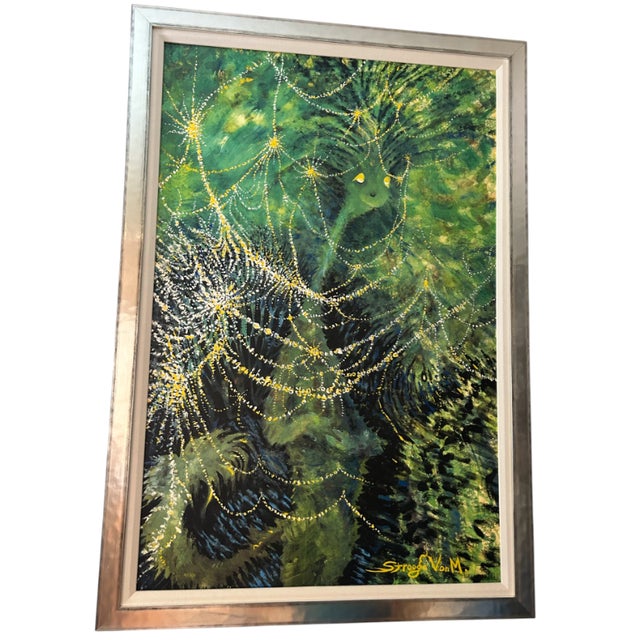 Green Dr Seuss Painting Green Cat With Lights Framed Very Rare For Sale - Image 8 of 17