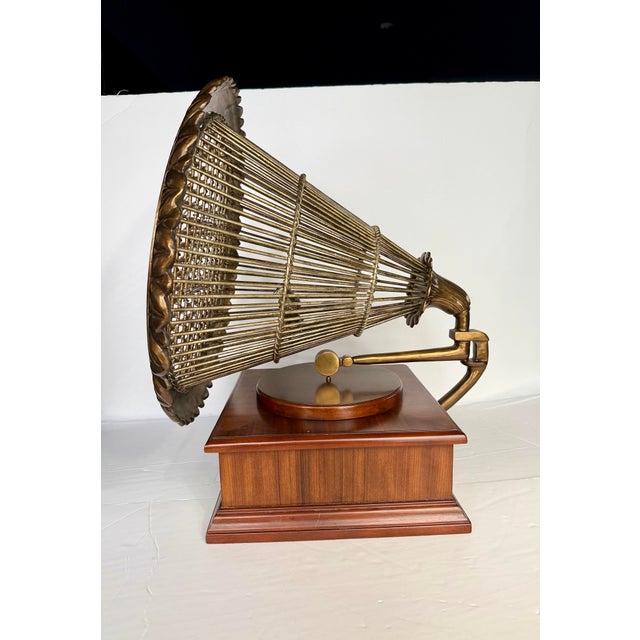 Vintage Maitland Smith Brass & Wood Gramophone Birdcage Decorative Box For Sale - Image 12 of 12