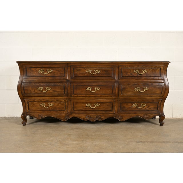 Baker Furniture French Provincial Louis XV Carved Oak and Burl Wood Triple Dresser or Credenza For Sale - Image 16 of 16