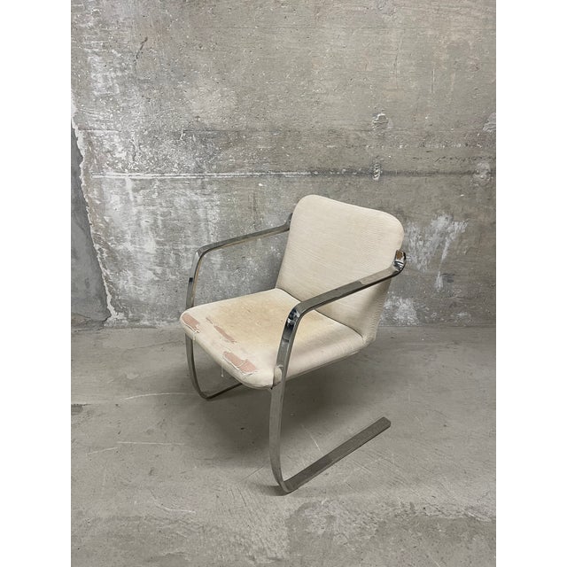 Set of Three Mid Century Modern Chrome Flat-Bar Dining, Office, or Accent Armchairs For Sale In Baltimore - Image 6 of 14