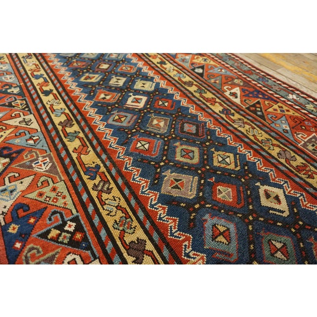 1890s Blue Navy Geometric Antique Caucasian Talish Rug 3'8" X 9'4" Handknotted Wool Carpet For Sale In New York - Image 6 of 17